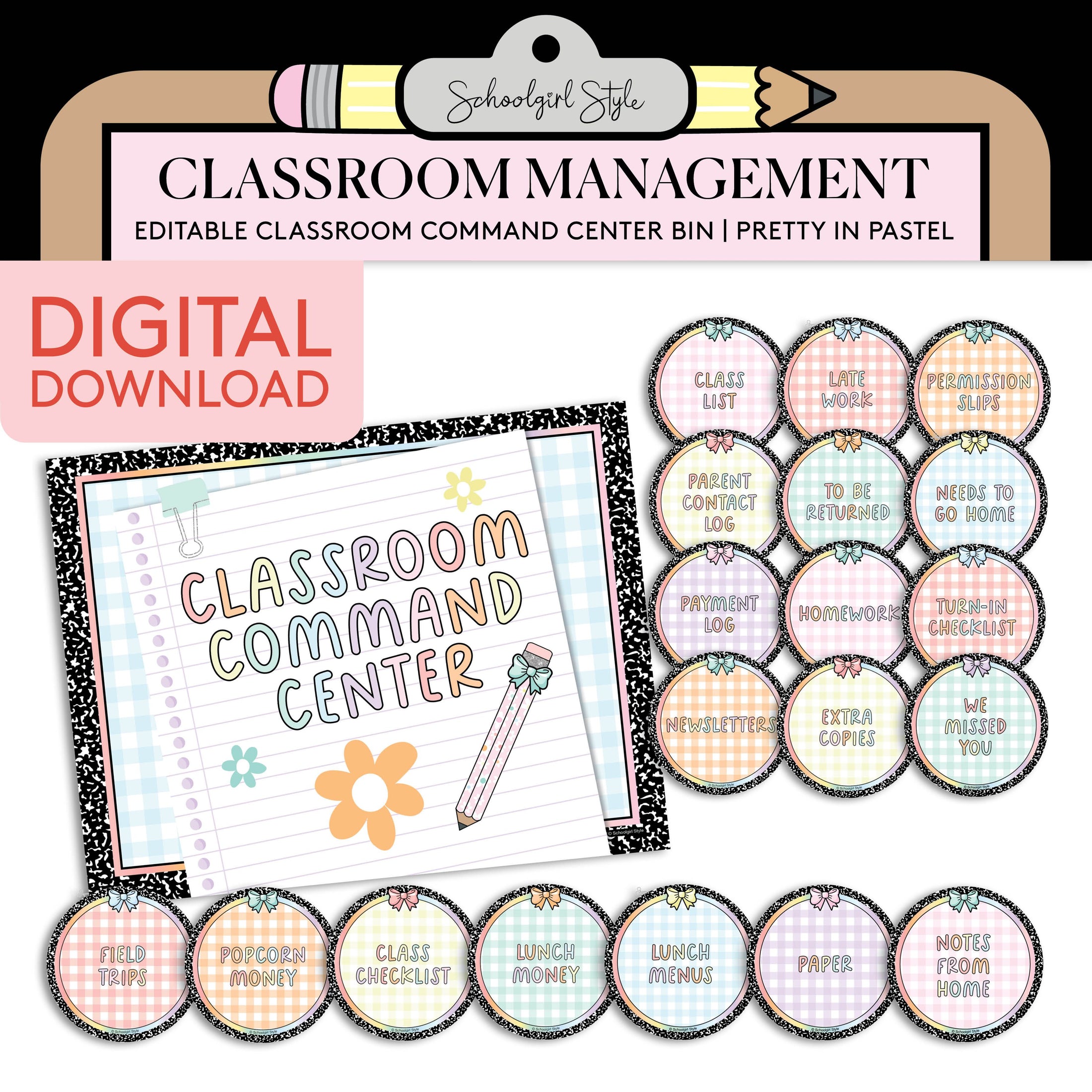 Printable Pastel Command Center Classroom Bin | Pretty In Pastel