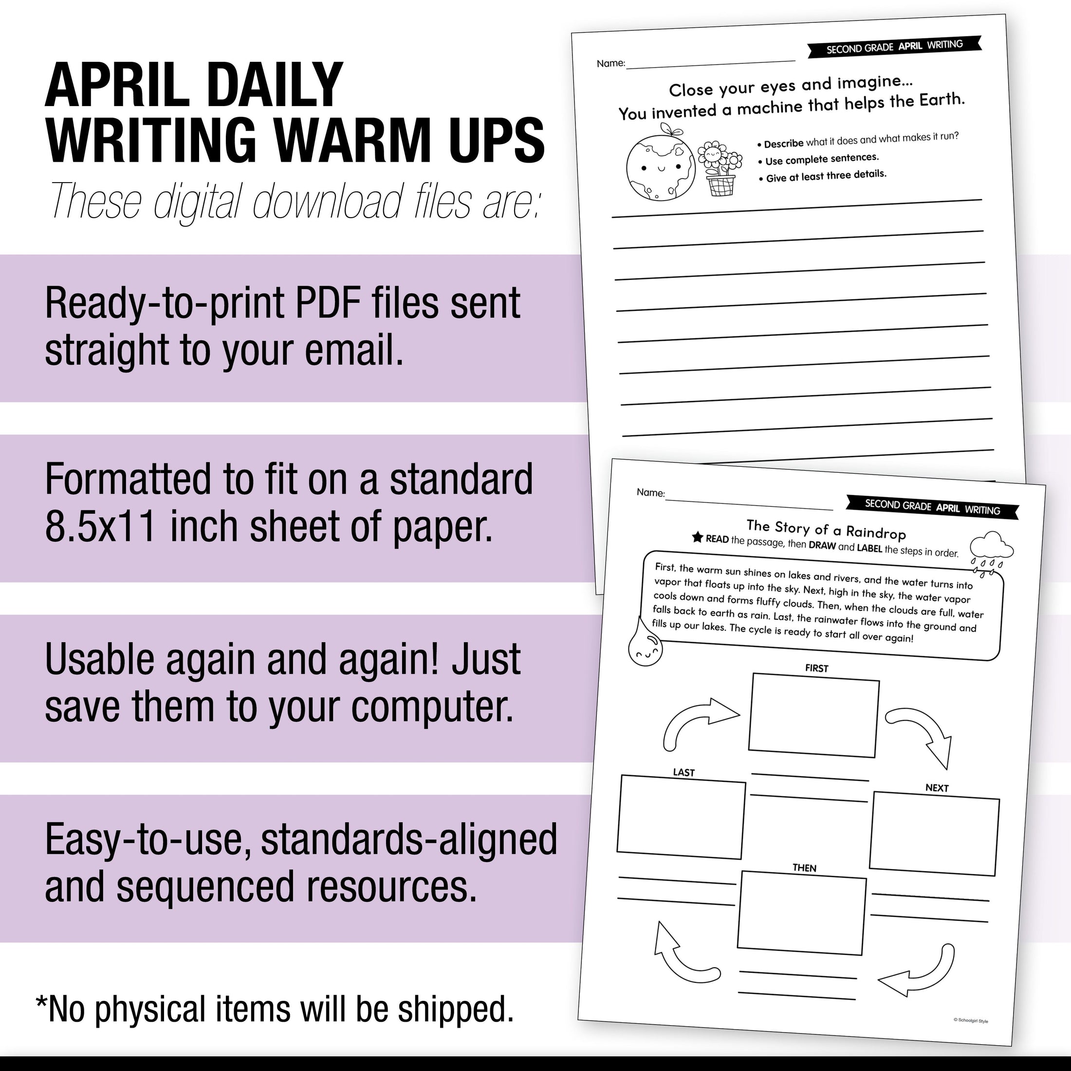 Printable Second Grade April Daily Writing Warm Ups