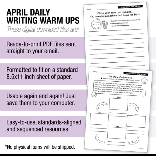 Printable Second Grade April Daily Writing Warm Ups