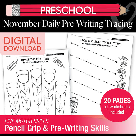 Printable Preschool November Daily Pre-Writing Tracing
