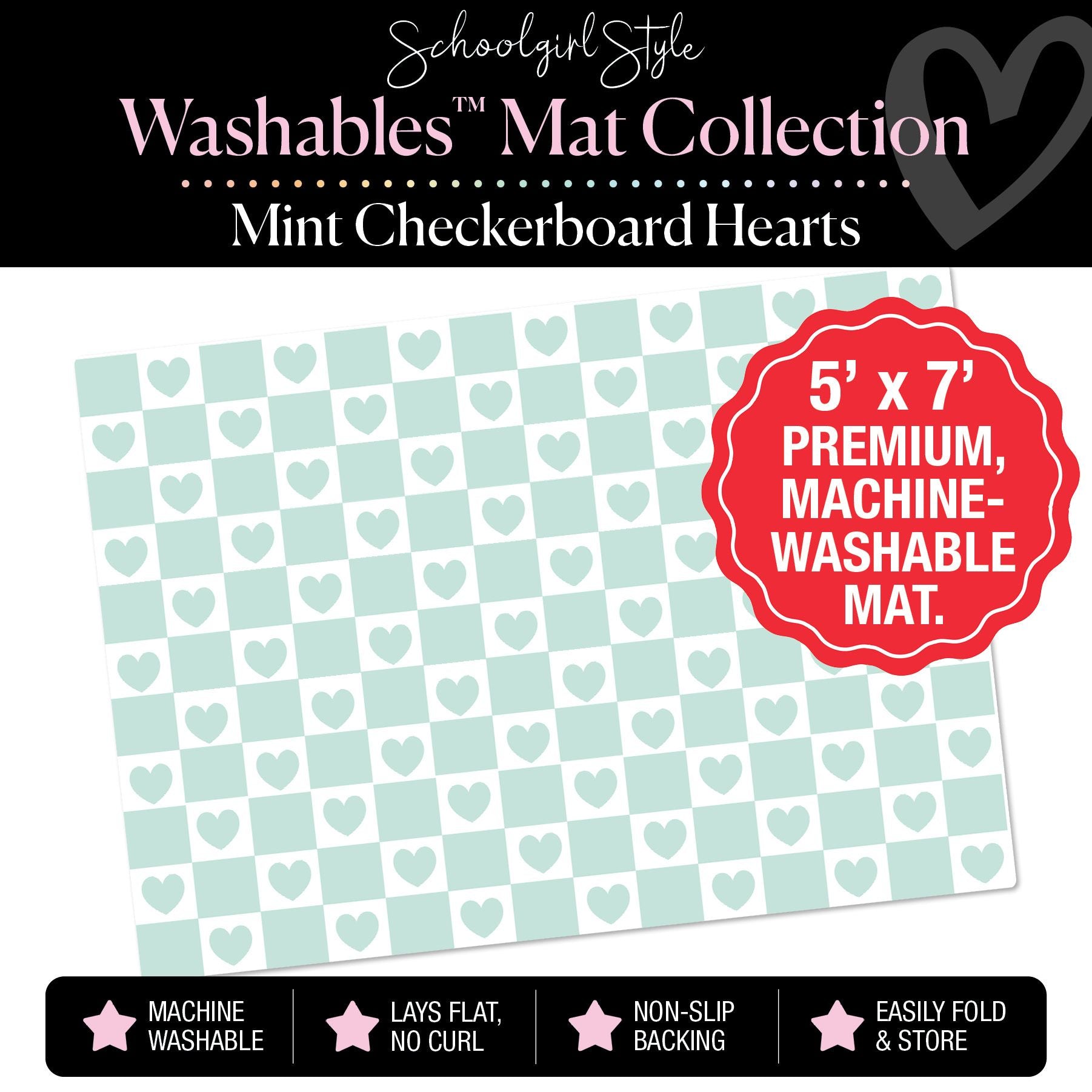 Mint Heart Checkerboard Classroom Mat by Schoolgirl Style