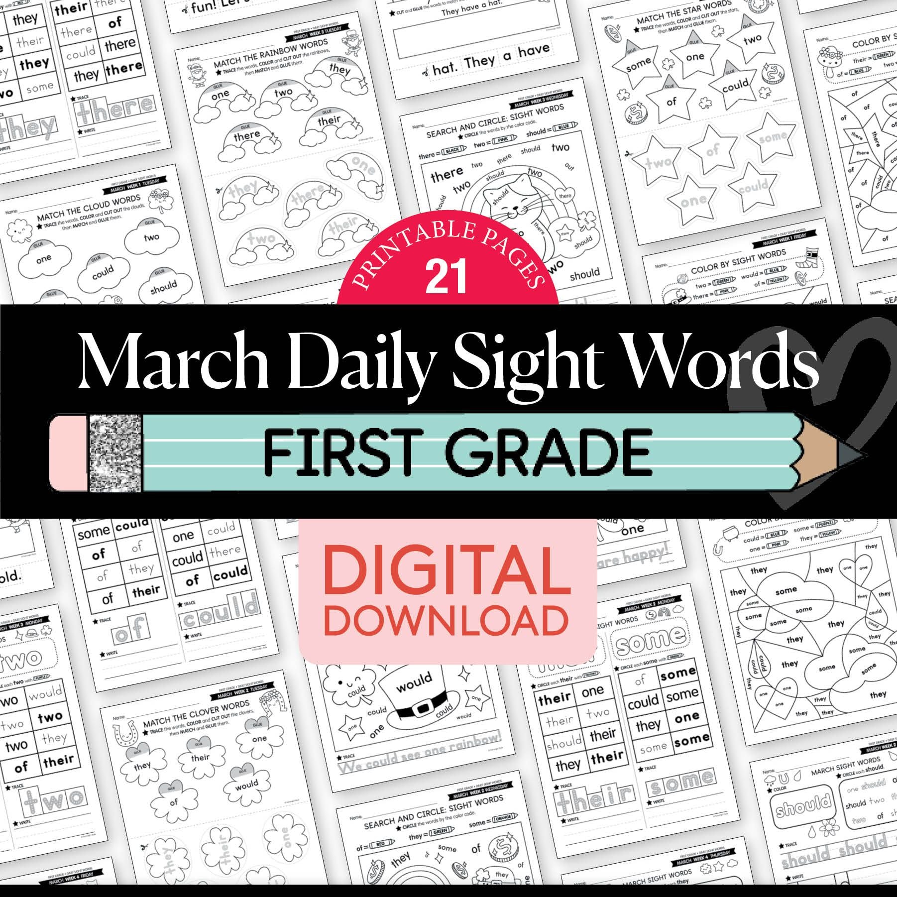 Printable First Grade March Daily Sight Words