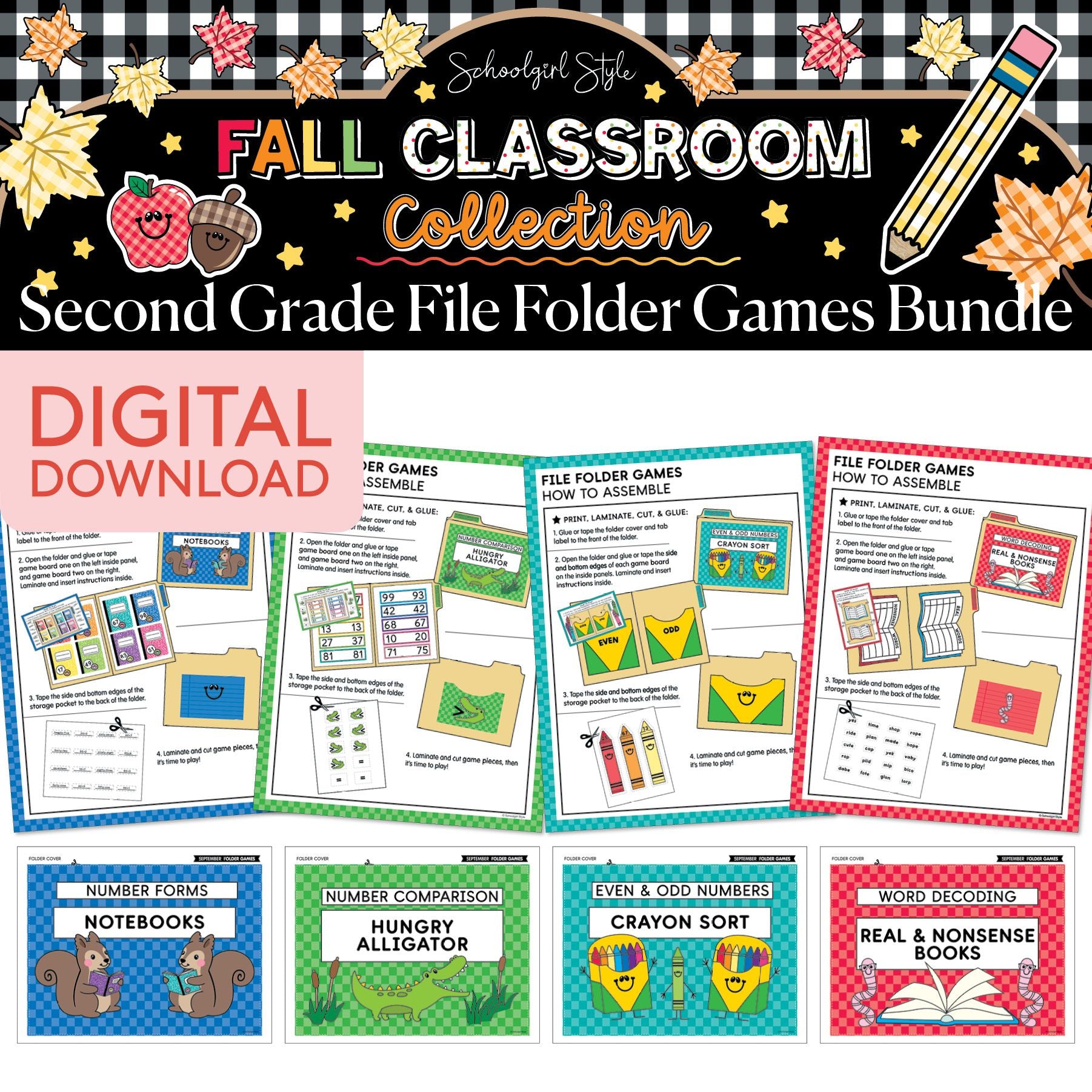 Printable Fall September Second Grade File Folder Games | 90s Teacher