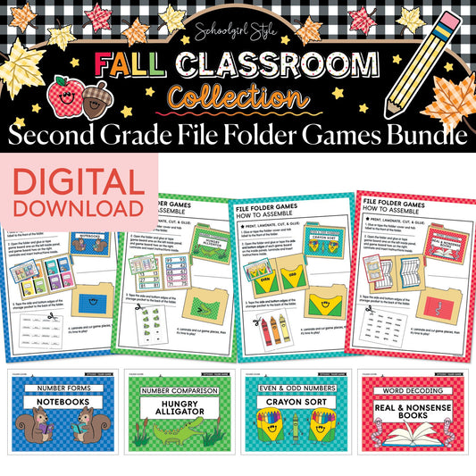 Printable Fall September Second Grade File Folder Games | 90s Teacher