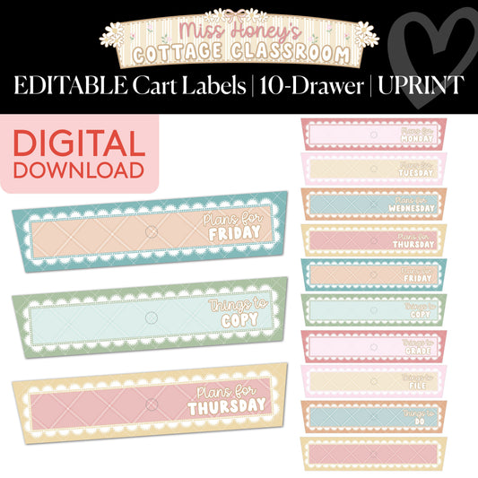 Printable Calming Editable 10 Drawer Cart Labels | Miss Honey's Cottage Classroom