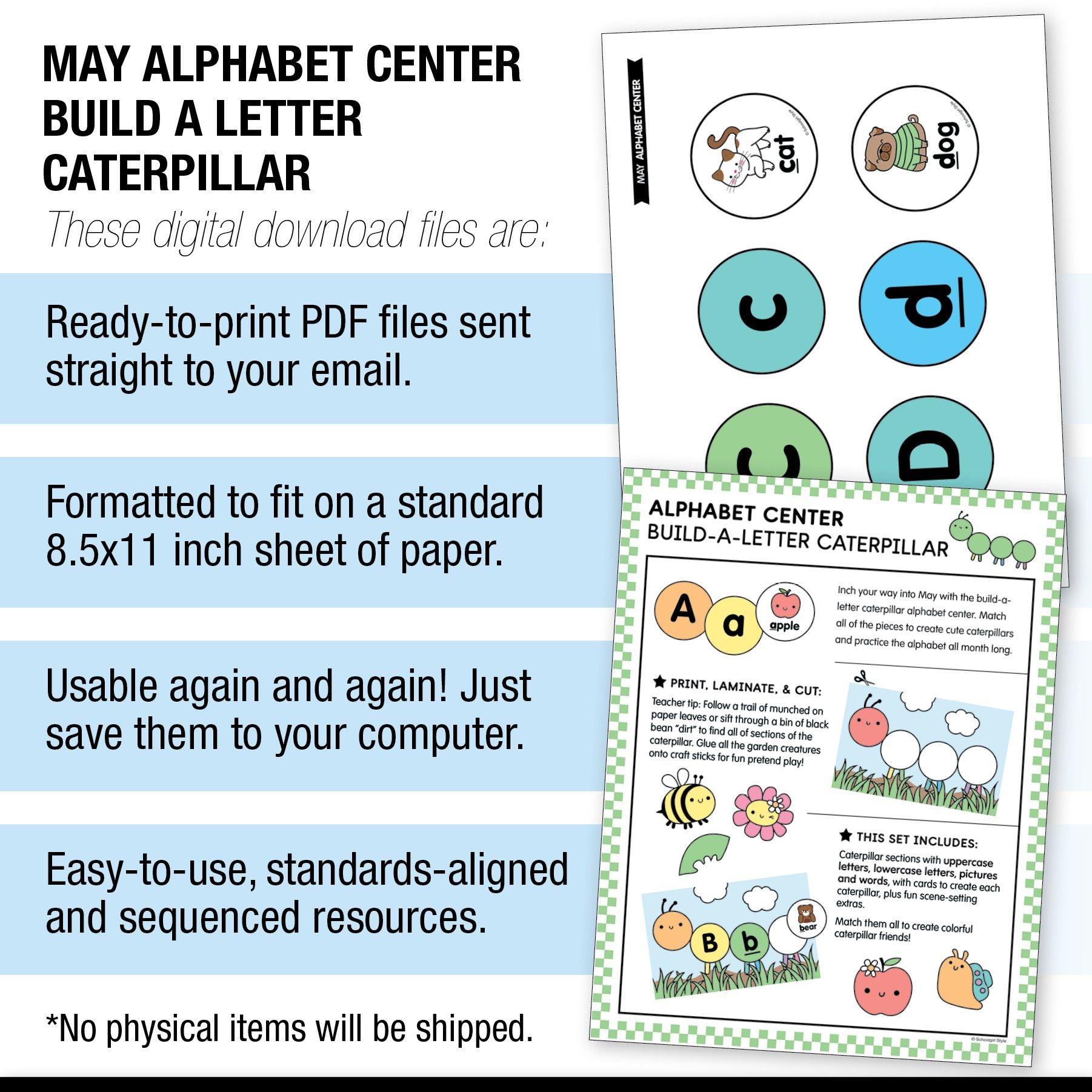Printable Preschool May Alphabet Center Build a Letter Caterpillar