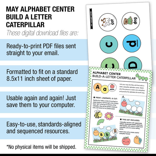 Printable Preschool May Alphabet Center Build a Letter Caterpillar