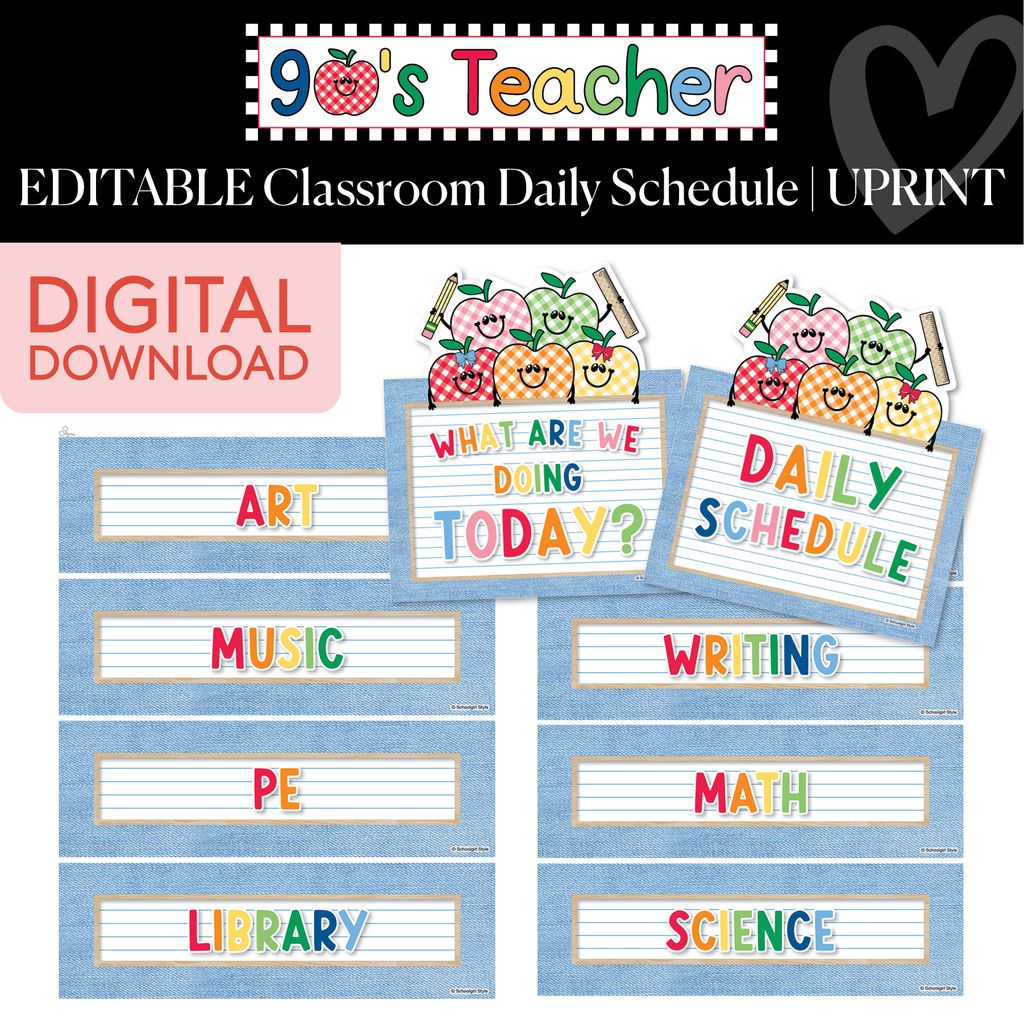 Printable Retro Editable Classroom Daily Schedule | 90s Teacher