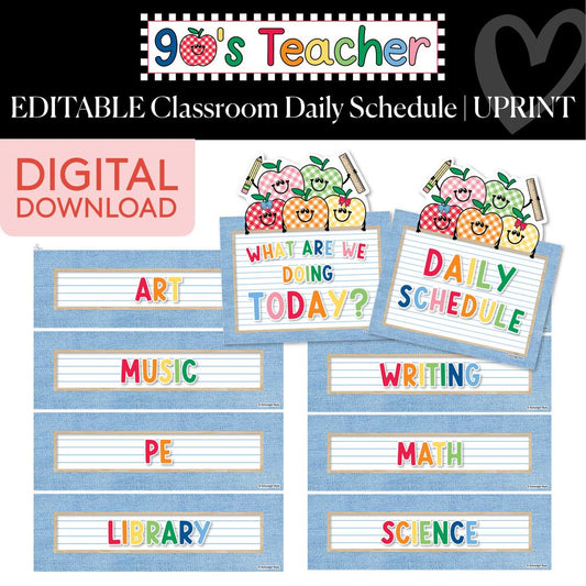 Printable Retro Editable Classroom Daily Schedule | 90s Teacher