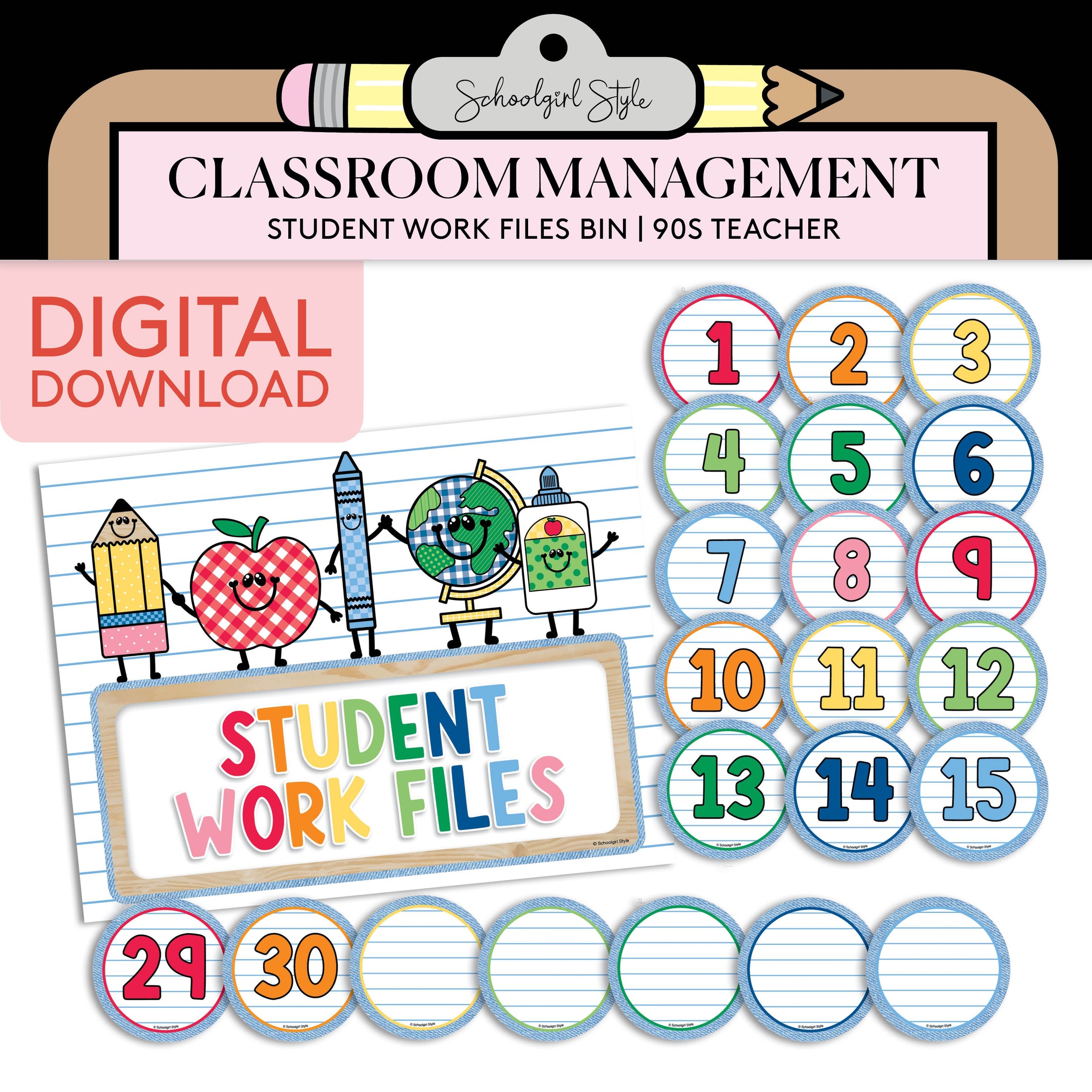 Printable Student Work Files Bin | 90s Teacher