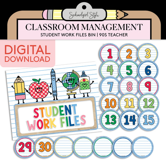 Printable Student Work Files Bin | 90s Teacher
