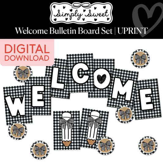 Printable Classic Black and White Welcome Bulletin Board Set | Simply Sweet