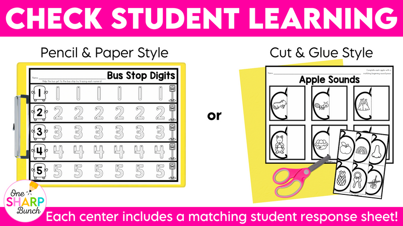 20 September Math and Literacy Kindergarten Centers or Morning Work Tubs