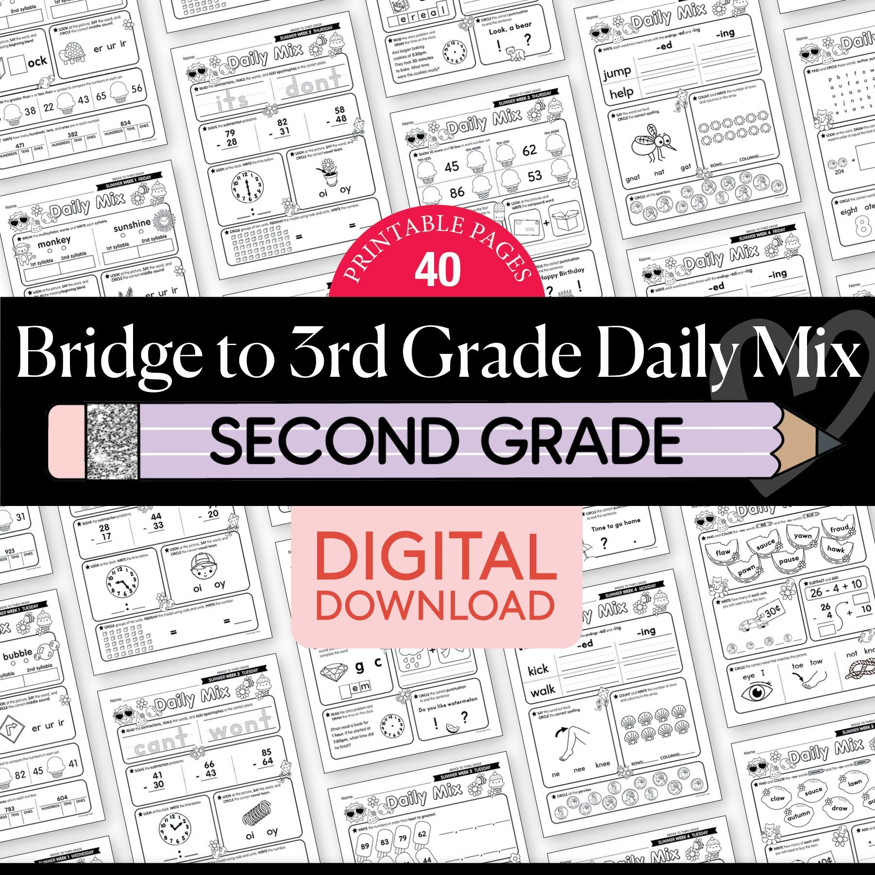 Printable Bridge To Third Grade Daily Mix Digital Summer Workbook