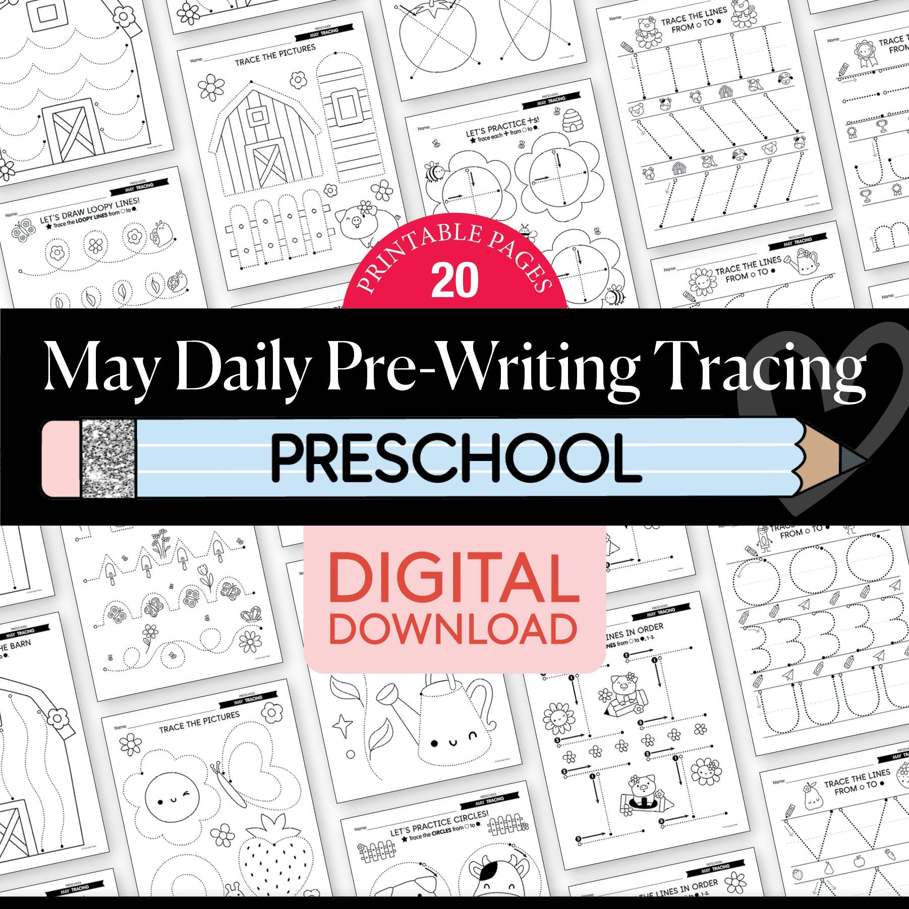 Printable Preschool May Daily Pre-Writing Tracing