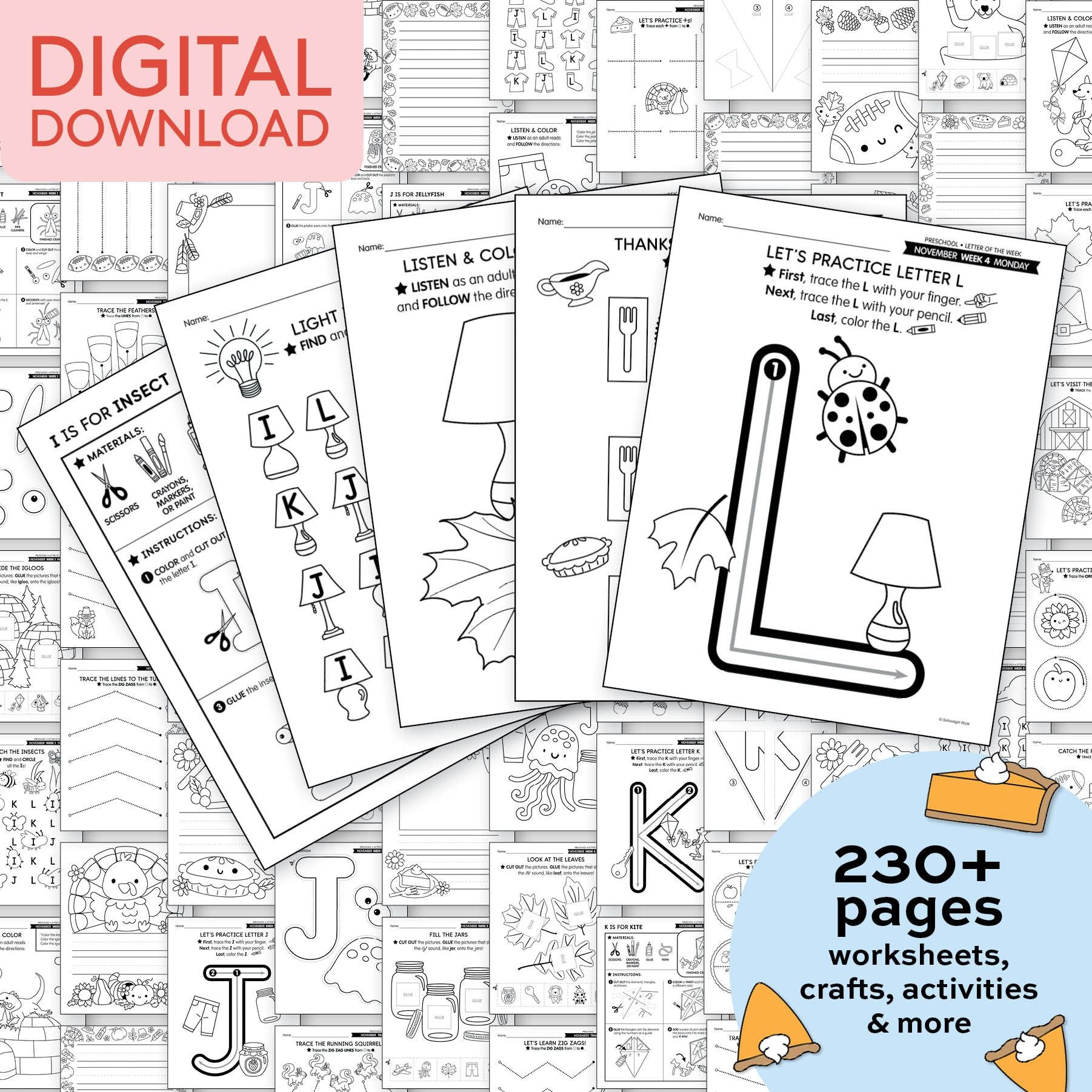 Printable Preschool November Thematic Unit Bundle