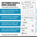 Load image into Gallery viewer, September Mazes and Word Searches
