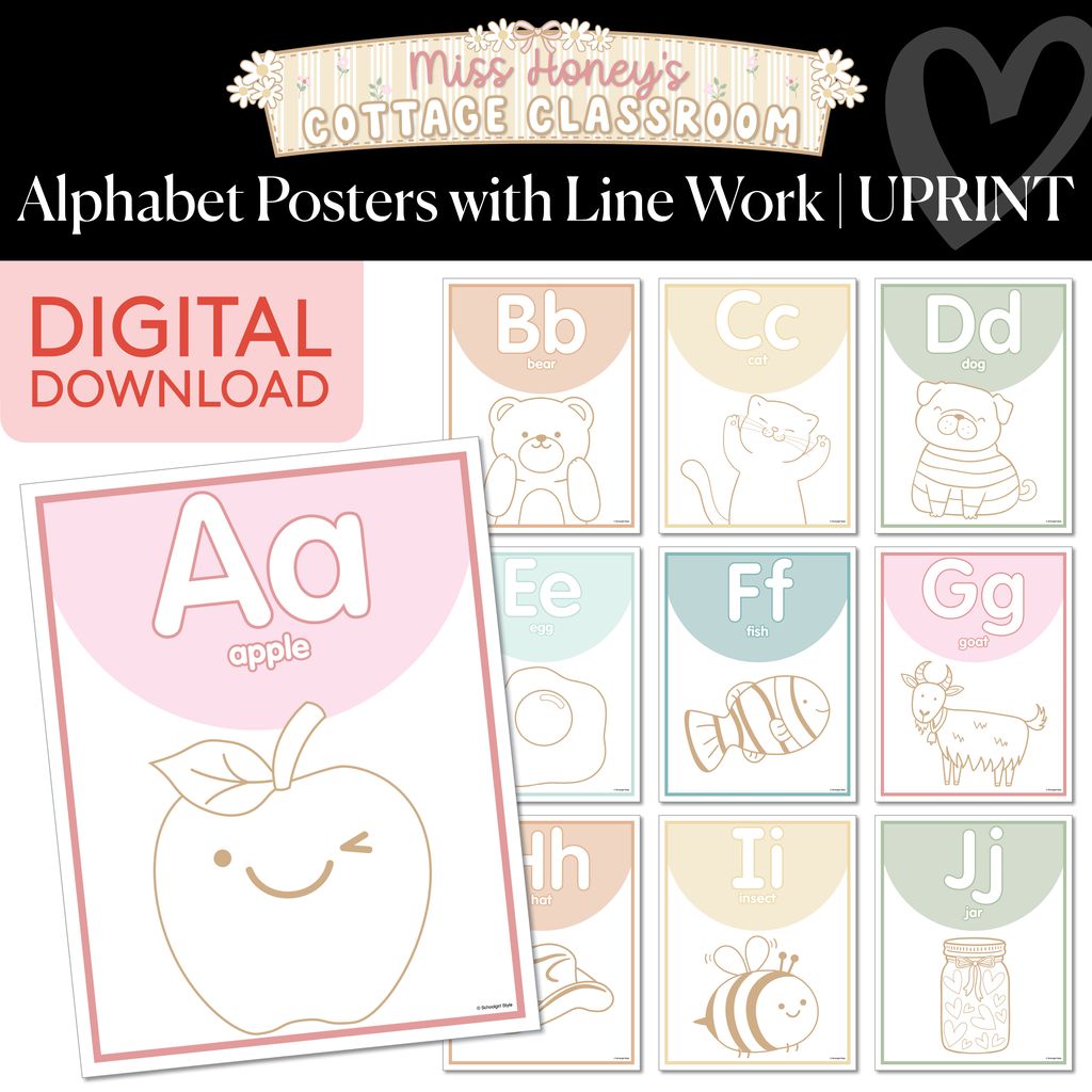 Printable Calming Alphabet Posters with Line Work | Miss Honey's Cottage Classroom
