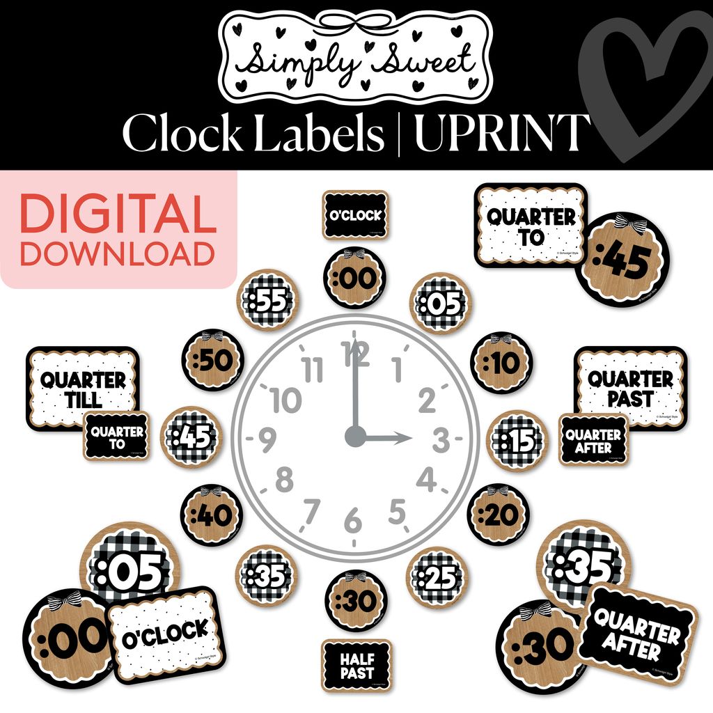 Printable Classic Black and White Clock Labels | Simply Sweet