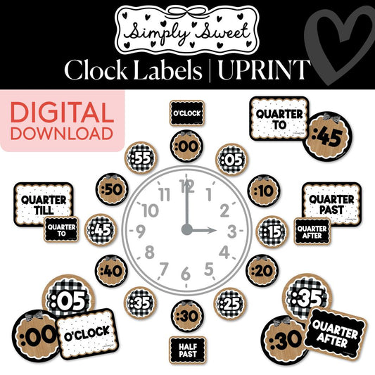 Printable Classic Black and White Clock Labels | Simply Sweet