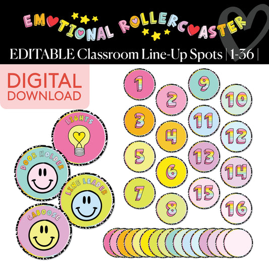 Printable Rainbow Pastel Editable Classroom Line Up Spots | Emotional Rollercoaster