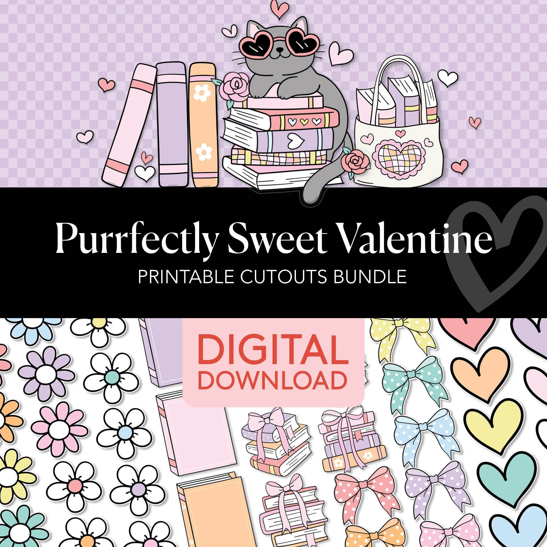 Printable Valentines Cutouts Bundle | Purrfectly Sweet Valentine