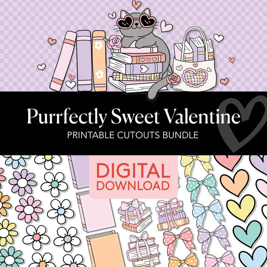 Printable Valentines Cutouts Bundle | Purrfectly Sweet Valentine