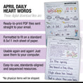 Load image into Gallery viewer, Printable Second Grade April Daily Heart Words
