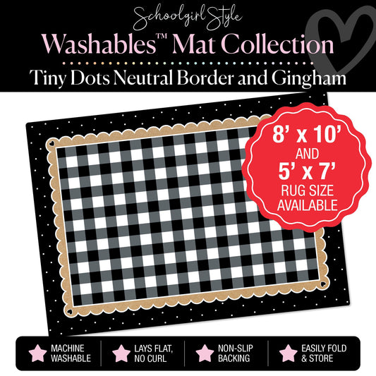 Black and White Tiny Dots with Banner Border and Gingham Background Classroom Mats by Schoolgirl Style