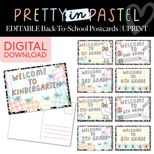 Printable Pastel Editable Back to School Postcards | Pretty in Pastel