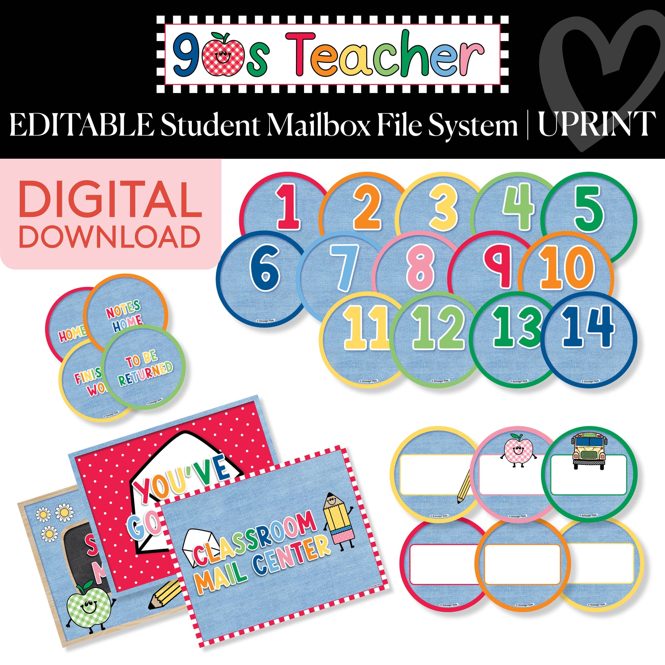 Printable Retro Editable Student Mailbox File System | 90s Teacher