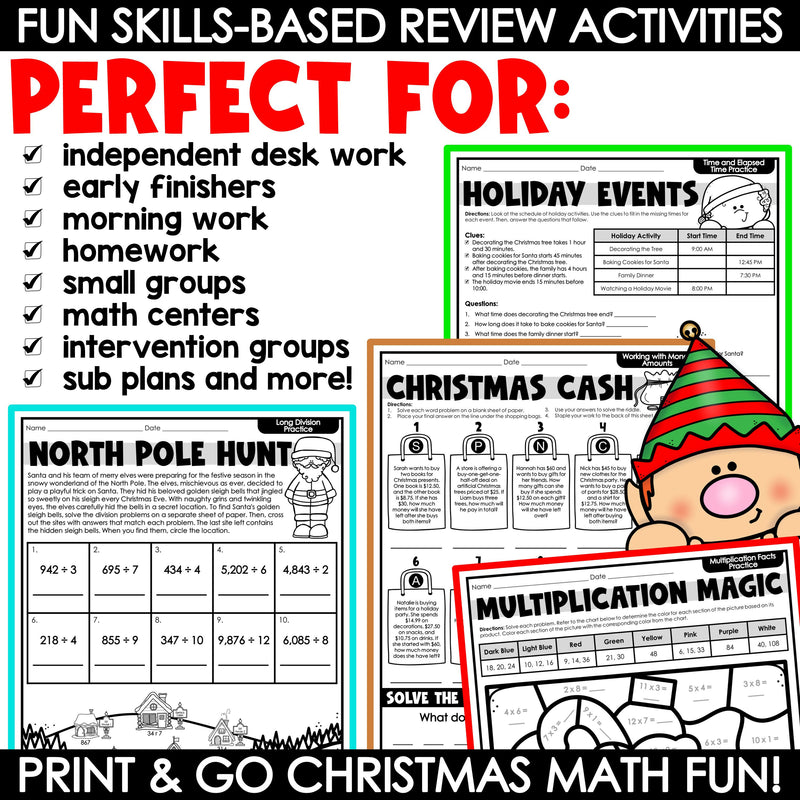 Christmas Math Worksheets Activities Christmas No Prep 4th 5th 6th Grade