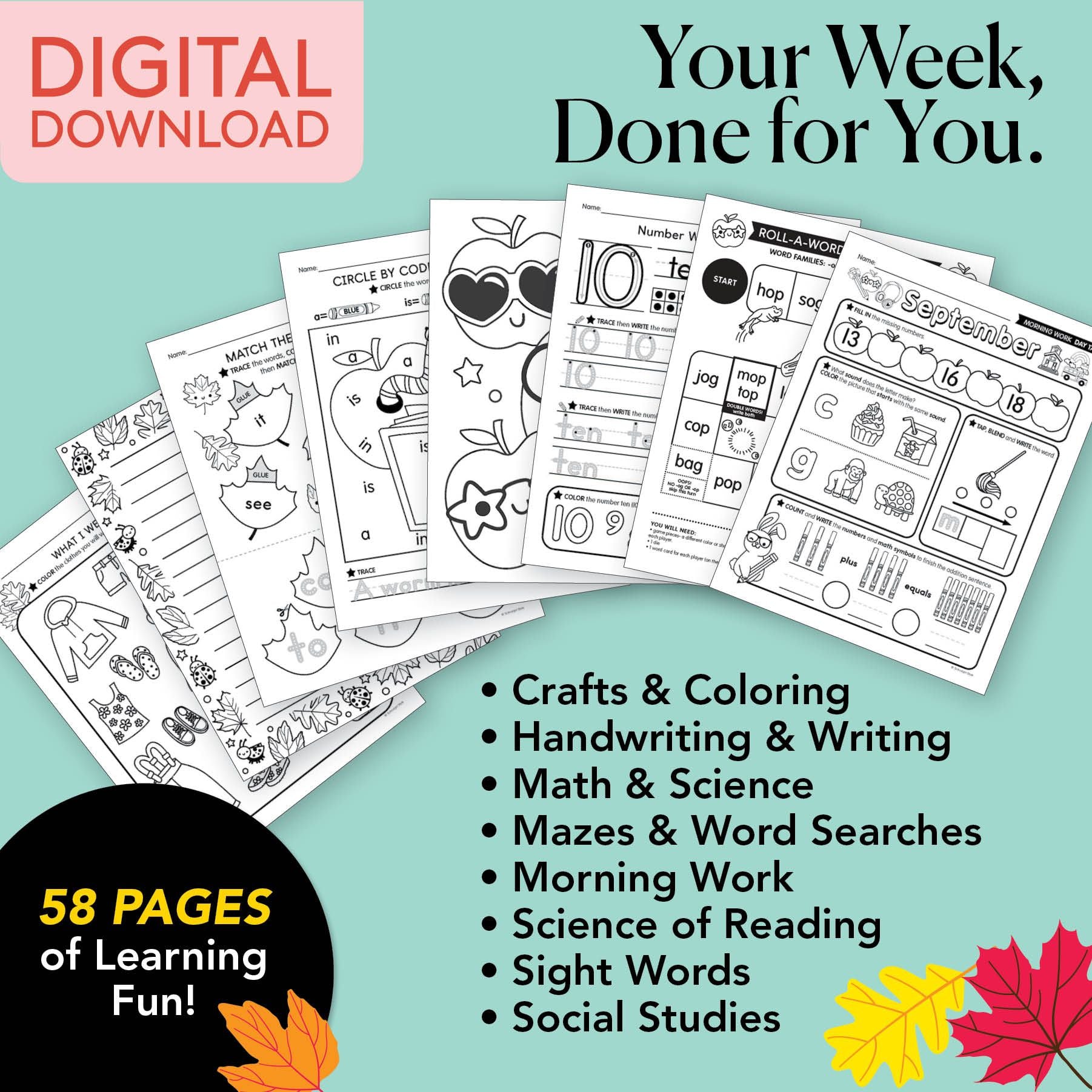 Printable First Grade September Week 4 Resources