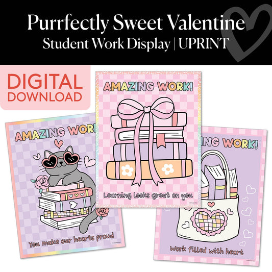 Printable Valentines Student Work Display | Purrfectly Sweet Valentine