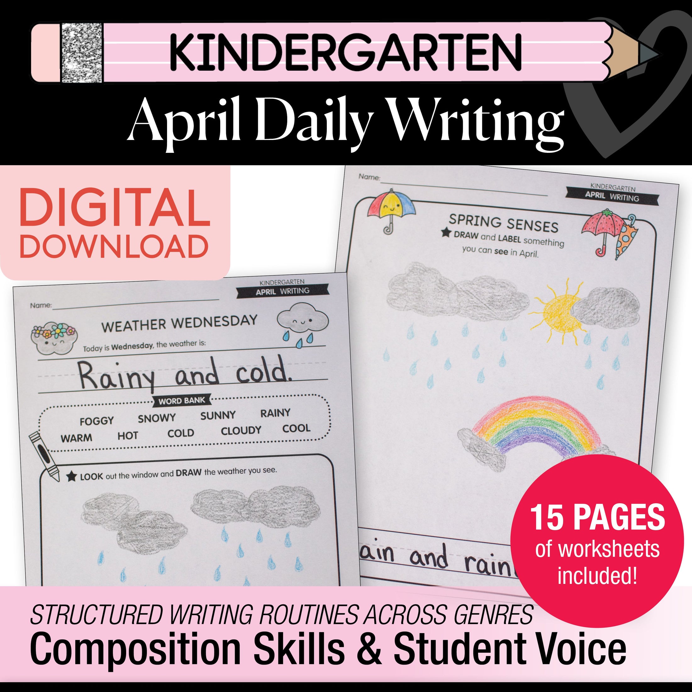 Printable Kindergarten April Daily Writing
