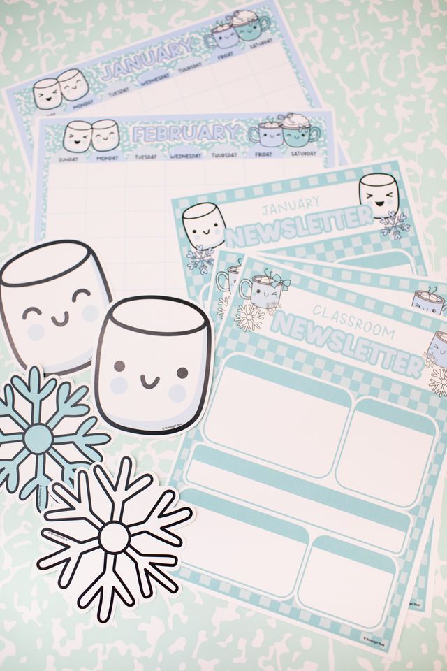 Printable Winter Editable Calendar and Newsletters | Sweet Sips and Snowflakes