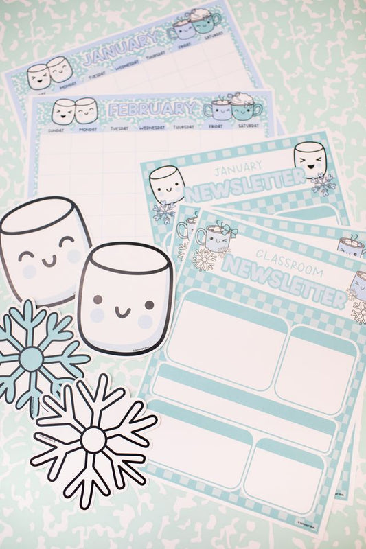 Printable Winter Editable Calendar and Newsletters | Sweet Sips and Snowflakes
