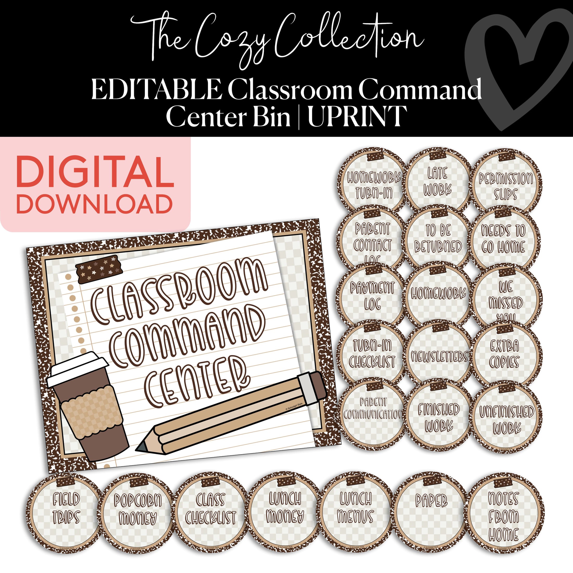 Printable Neutral Command Center Classroom Bin | Cozy