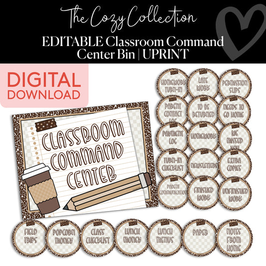 Printable Neutral Command Center Classroom Bin | Cozy