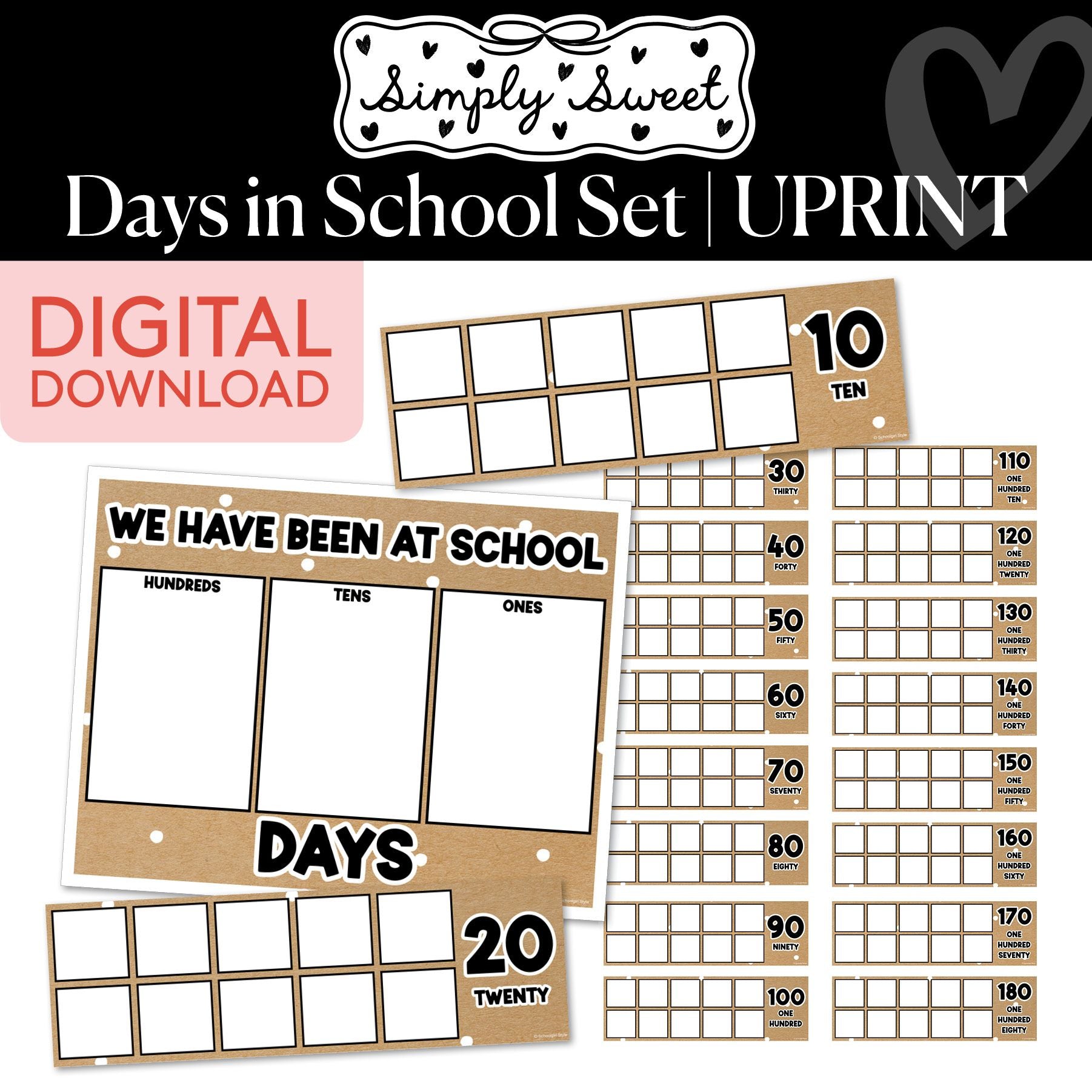 Printable Classic Black and White Days in School Set | Simply Sweet