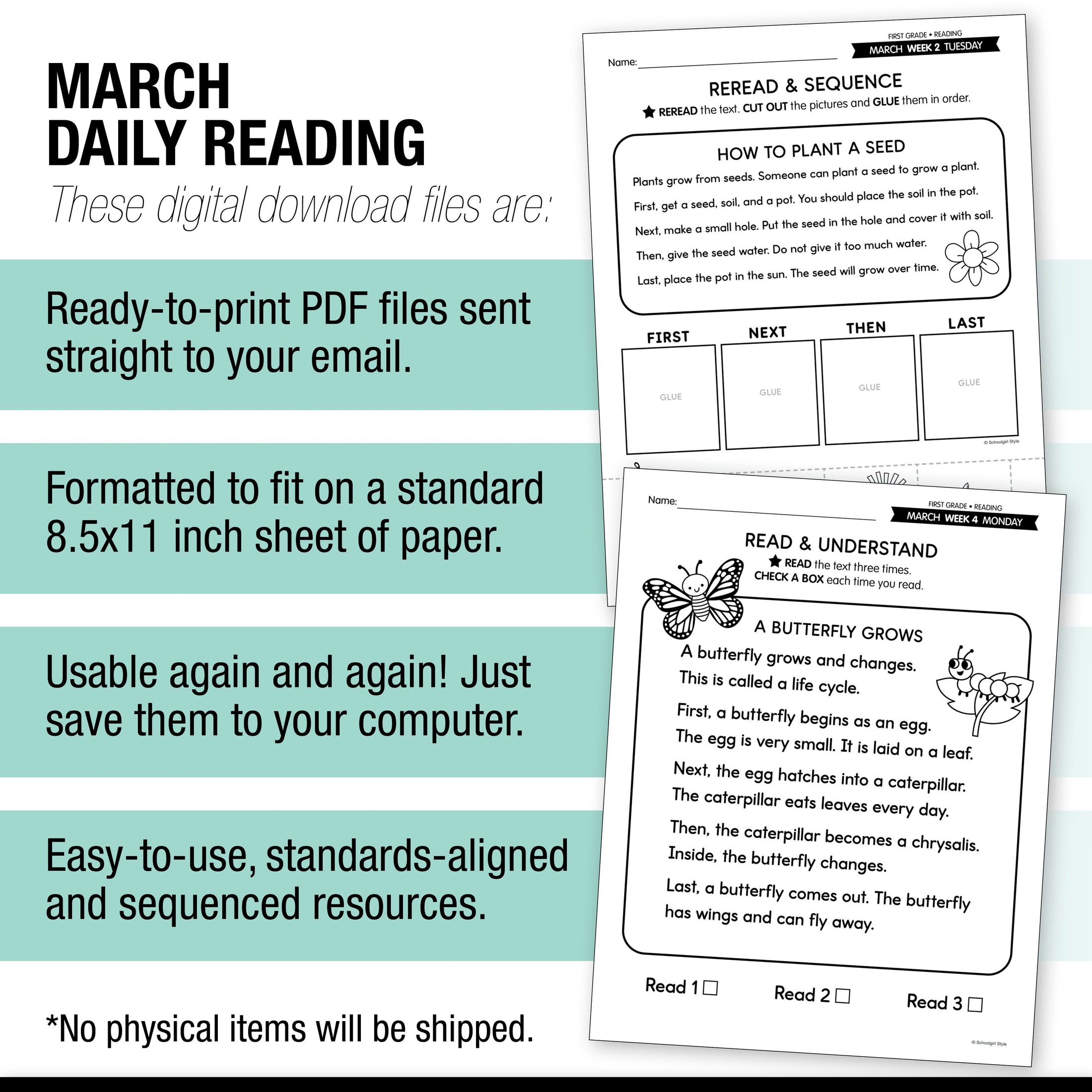 Printable First Grade March Daily Reading