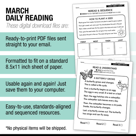 Printable First Grade March Daily Reading