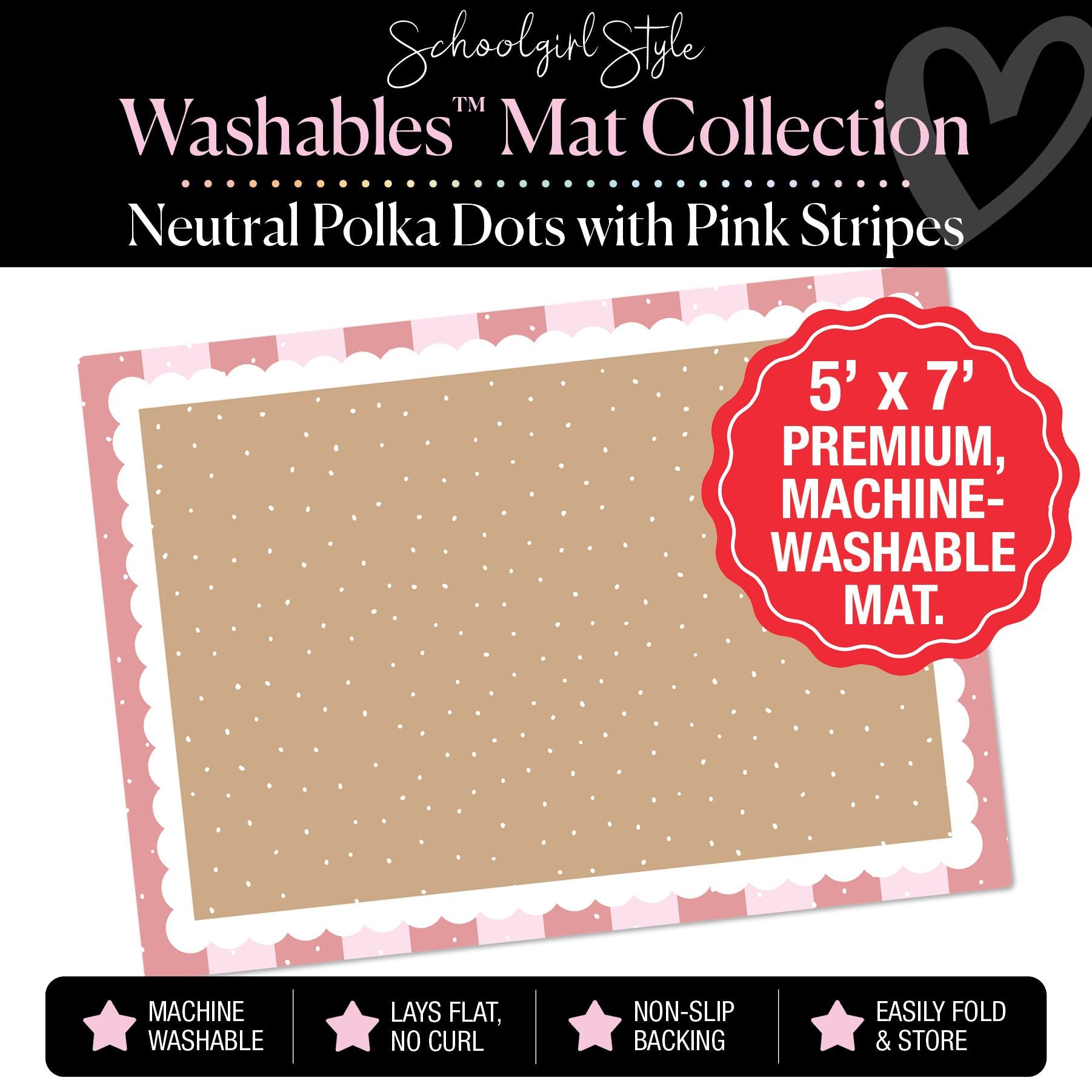 Tiny Dots Banner Backdrop with Pink Stripe Border Classroom Mat by Schoolgirl Style