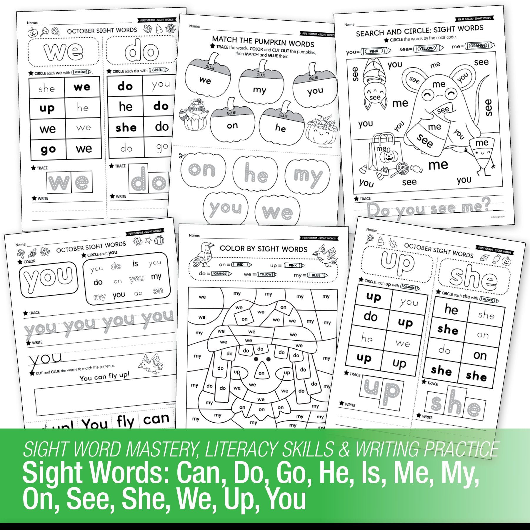 Printable First Grade October Daily Sight Words Worksheets