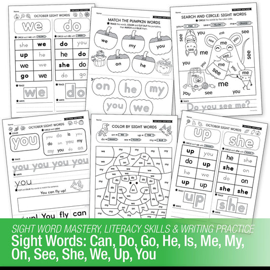 Printable First Grade October Daily Sight Words Worksheets