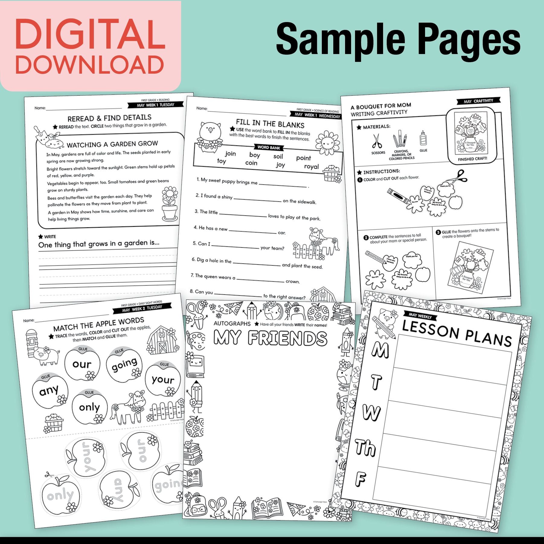 Printable First Grade May Thematic Unit Bundle