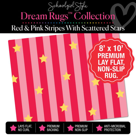 Red and Pink Stripes with Scattered Stars Classroom Rug by Schoolgirl Style