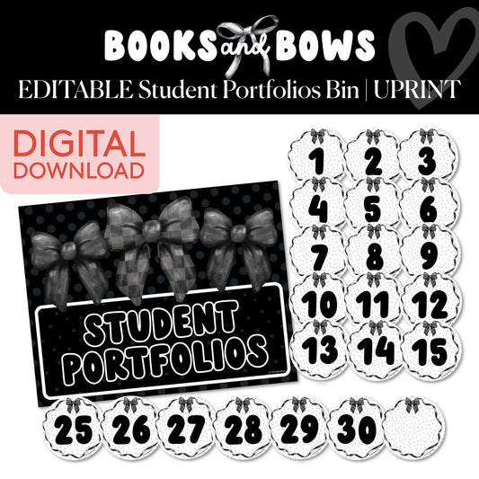 Printable Black and White Editable Student Portfolios | Books and Bows