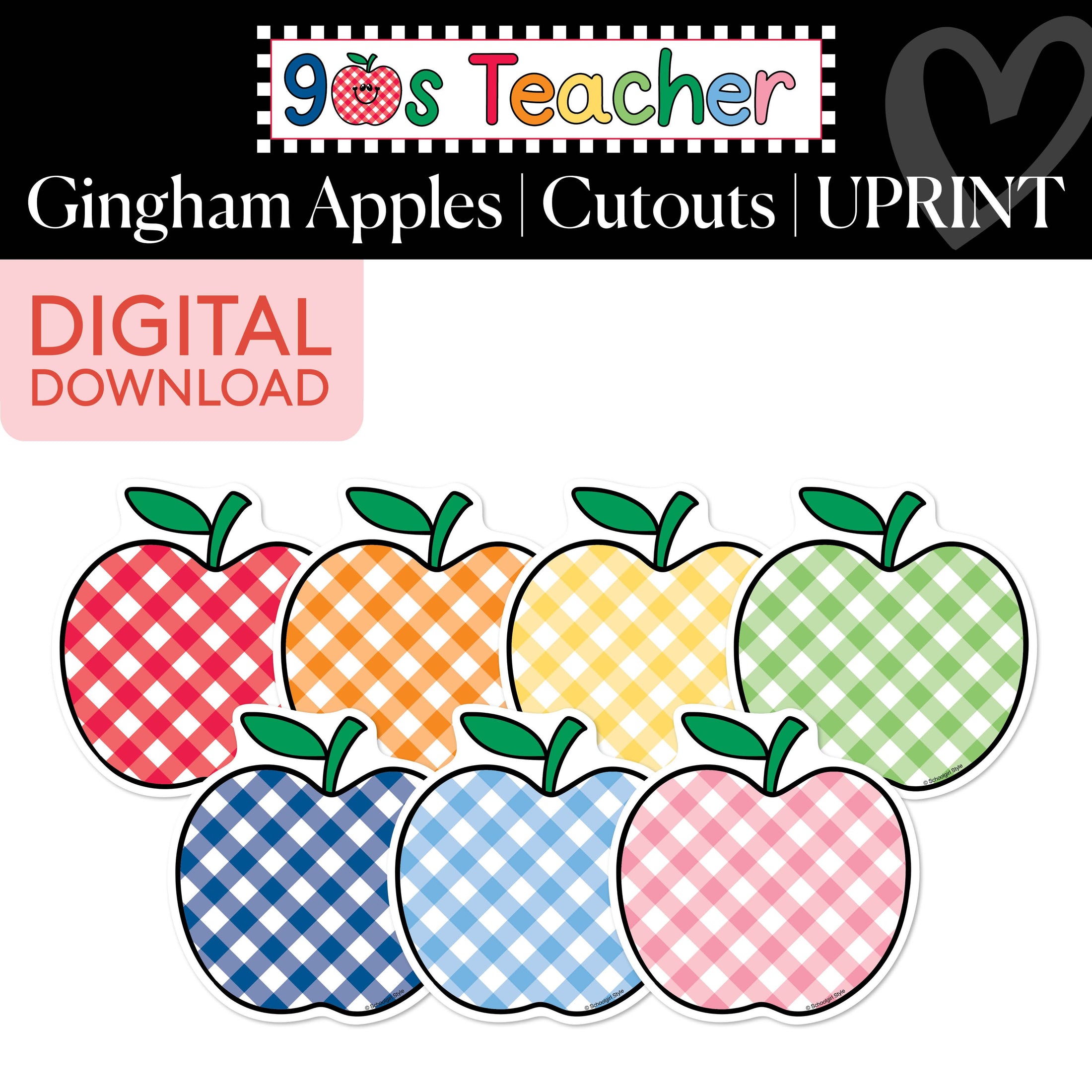 Printable Retro Gingham Apples Cutouts | 90s Teacher
