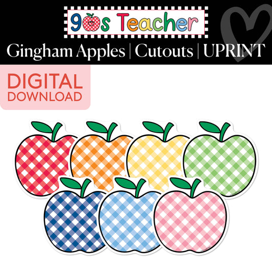 Printable Retro Gingham Apples Cutouts | 90s Teacher
